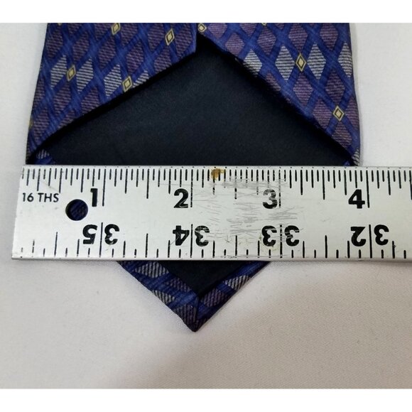 Van Heusen Mens Silk Necktie Blue & Purple Geometric Pattern 58" X 4" - Picture 7 of 8